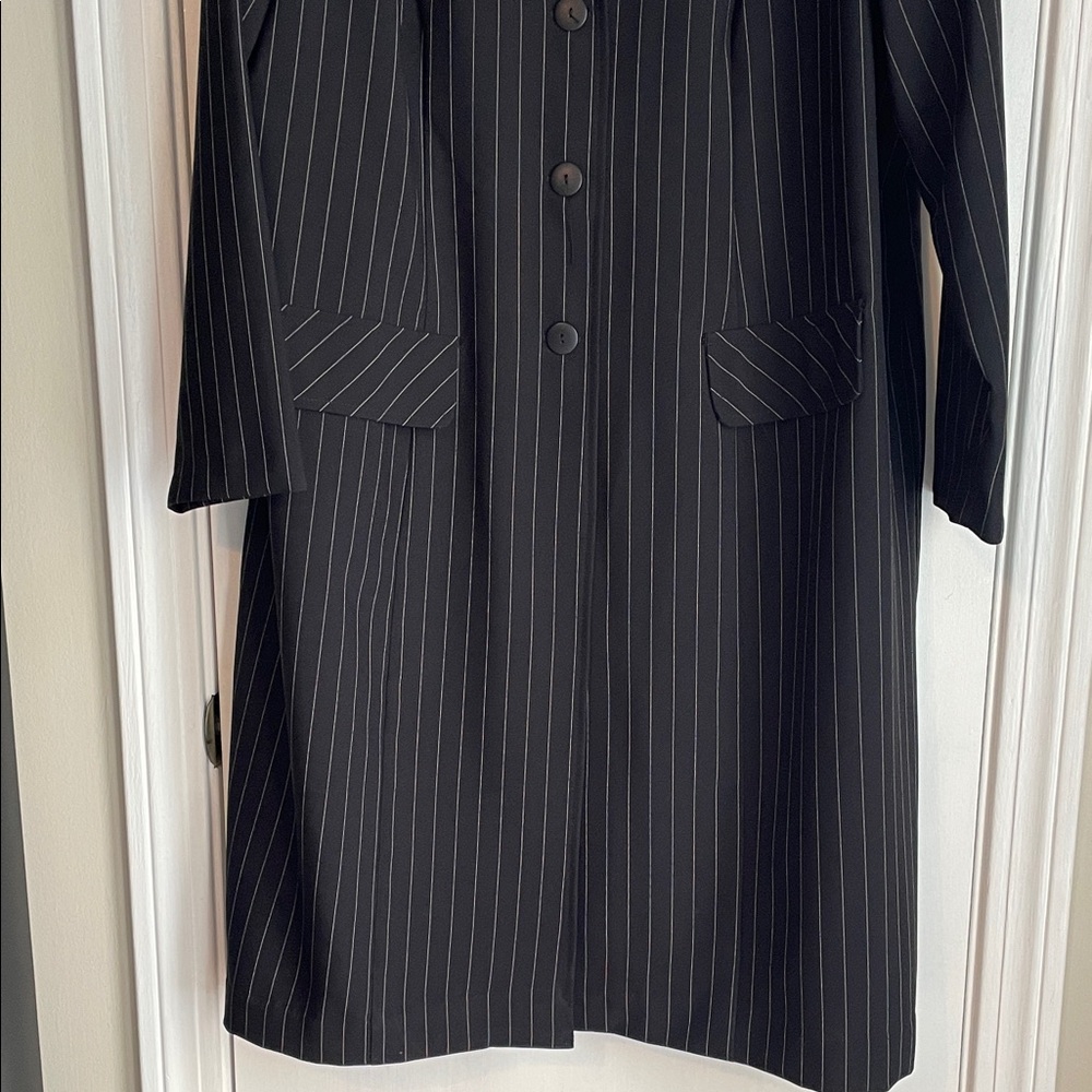 Donna Ricco Black & White Pinstripe Duster Coat 18W - Picture 5 of 11